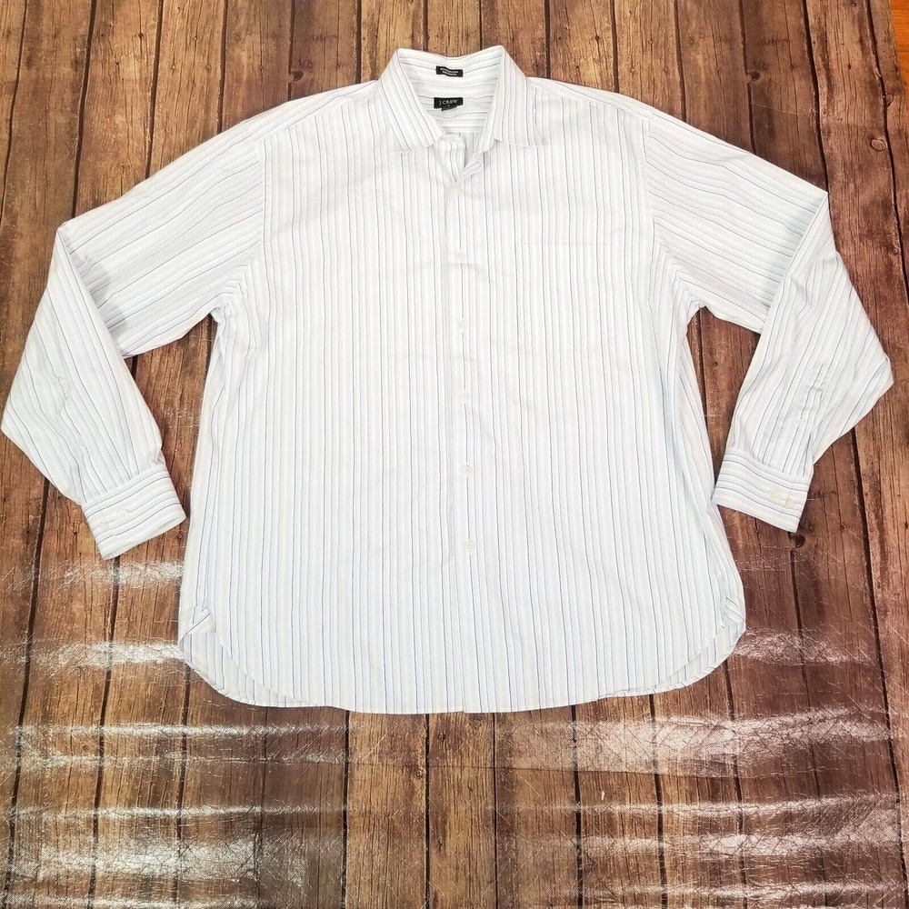 J.Crew Mens Shirt Blue XL 80's 2-Ply 17-17.5 Button Down Long‎ Sleeve Striped